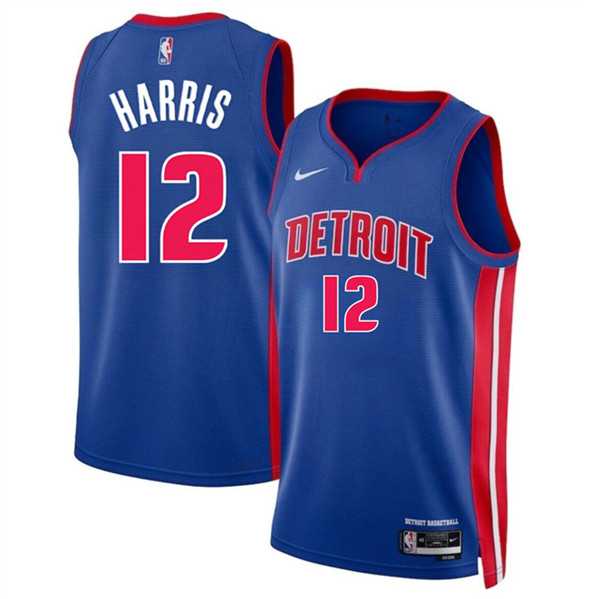 Mens Detroit Pistons #12 Tobias Harris Blue 2024 Icon Edition Stitched Jersey Dzhi